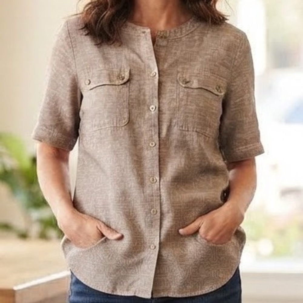 Duluth Trading Co Womens Hemp Organic Cotton Short Sleeve Button Down Shirt L